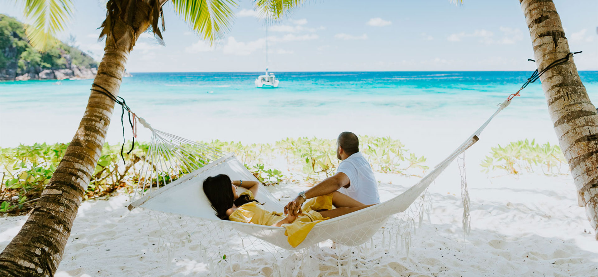 Couple at Seychelles honeymoon resort.