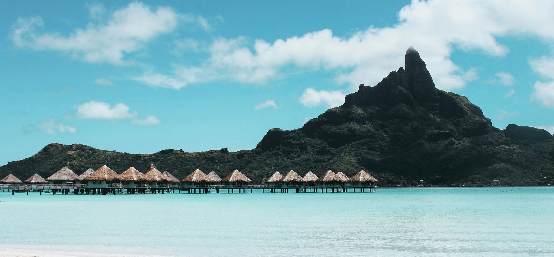 Overwater bungalows on the island.