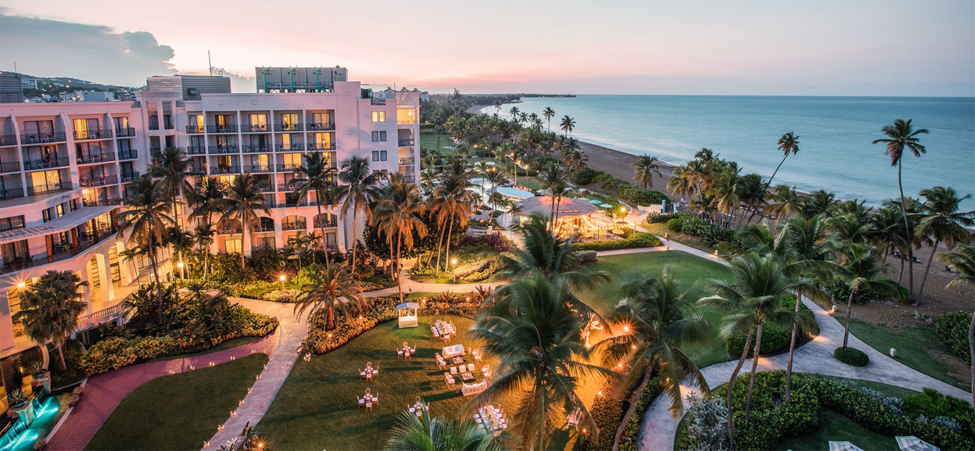 Puerto rico  all-inclusive adults only resort at night time.