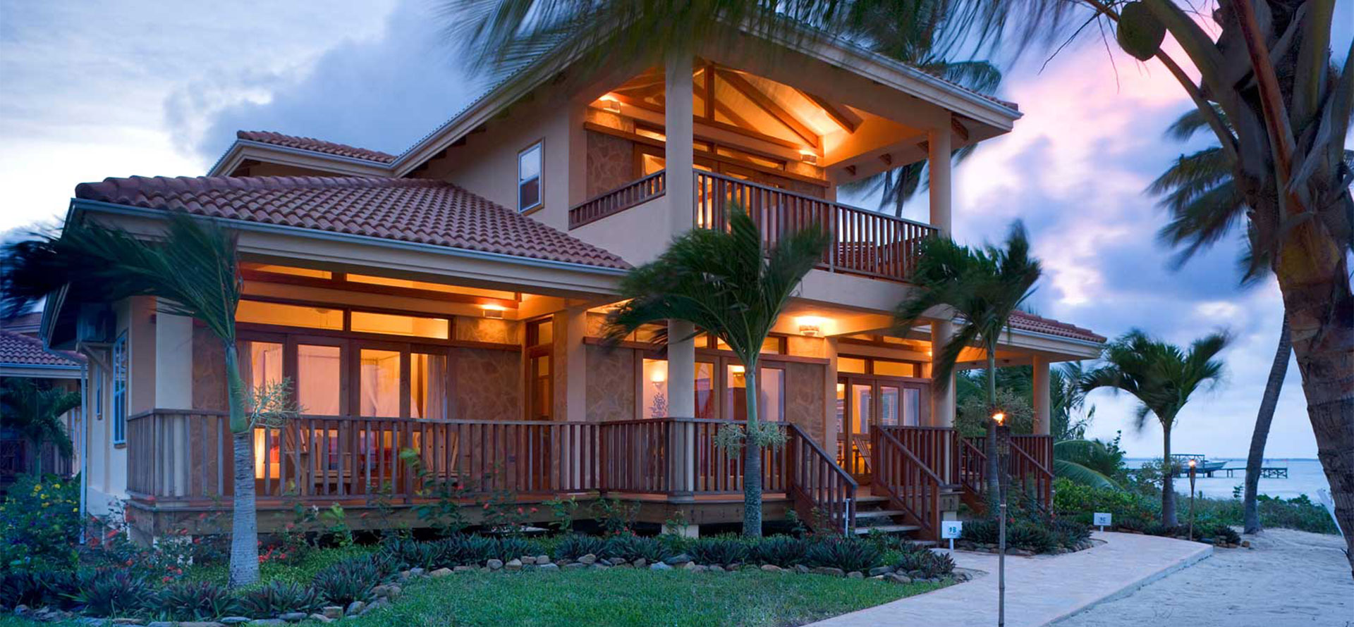 Belize all-inclusive adults only resort at night.