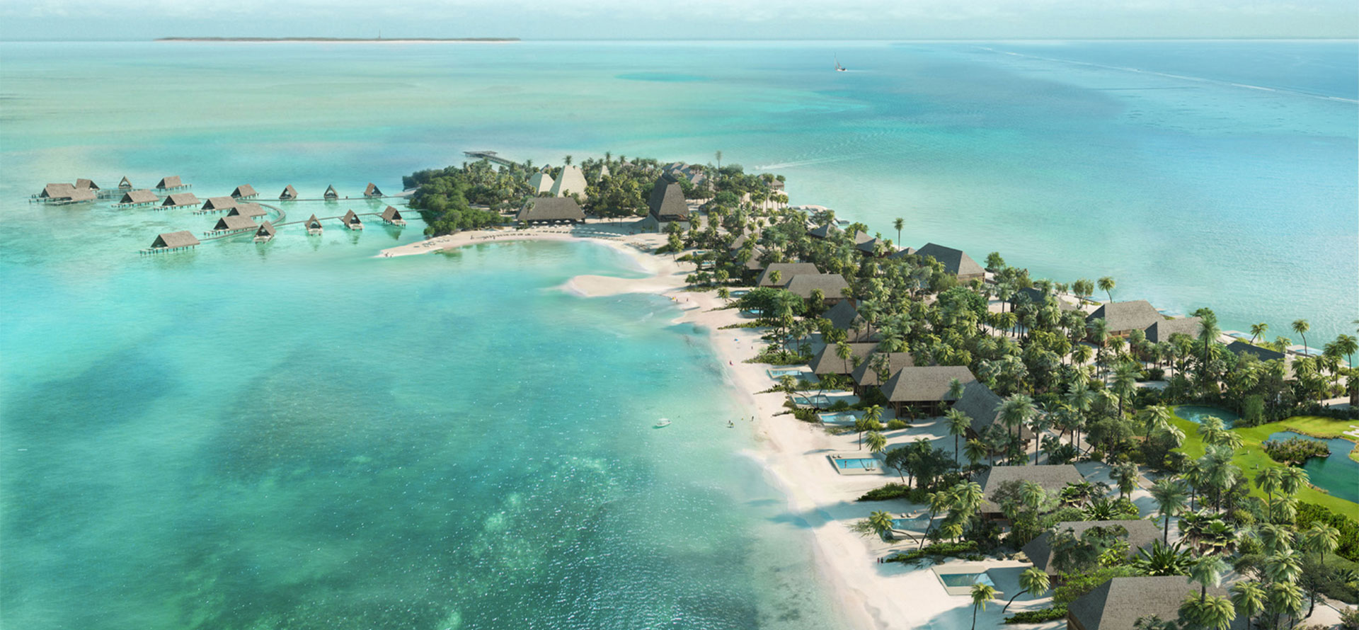 Belize overwater bungalows and island.
