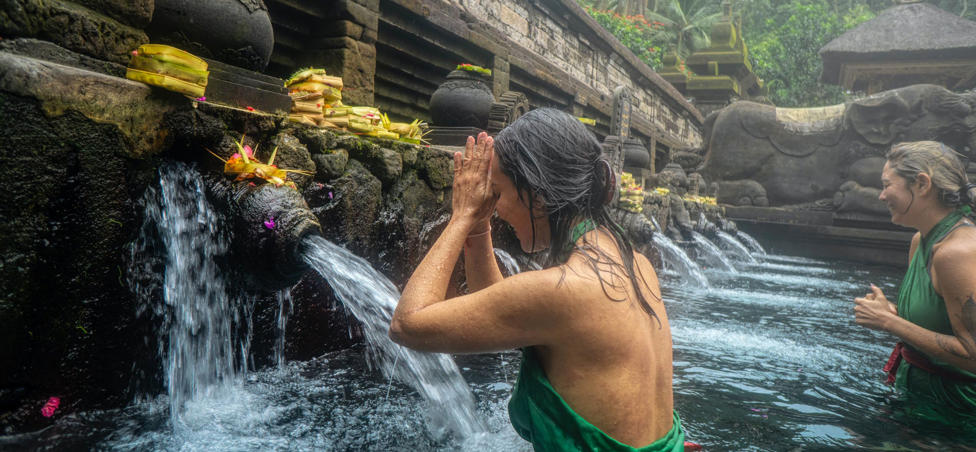 Waterfall and woman.