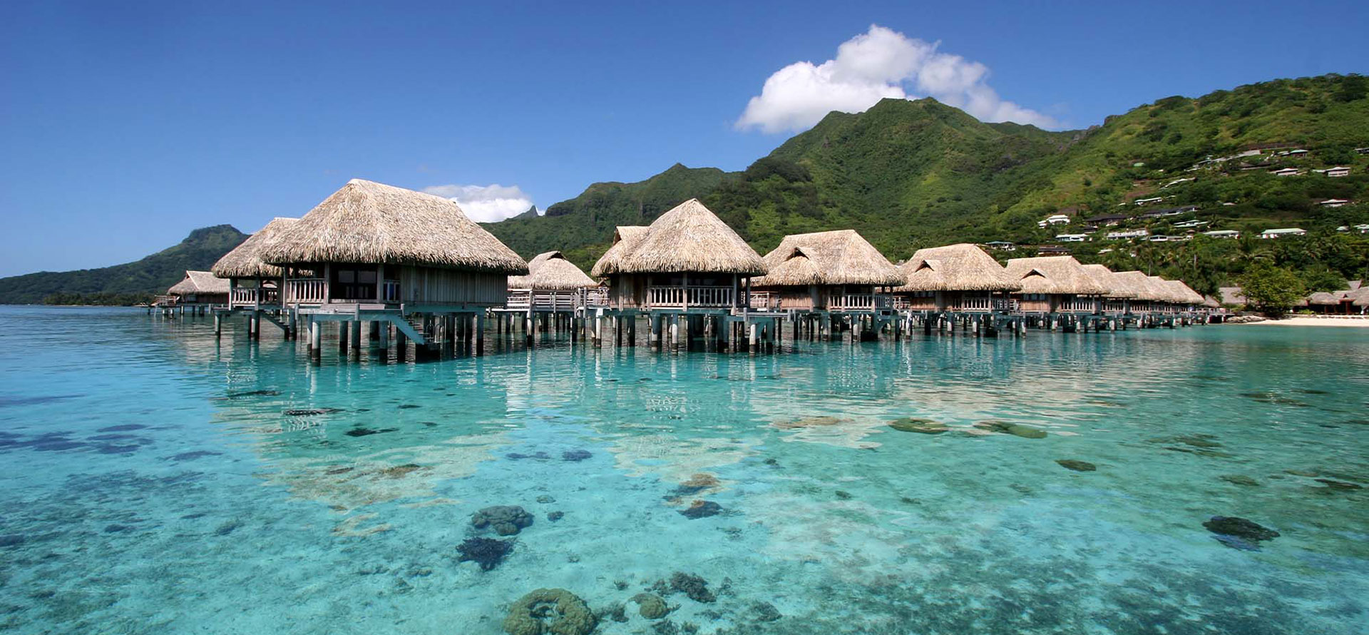 Bungalows in Tahiti all-inclusive adults only resort.