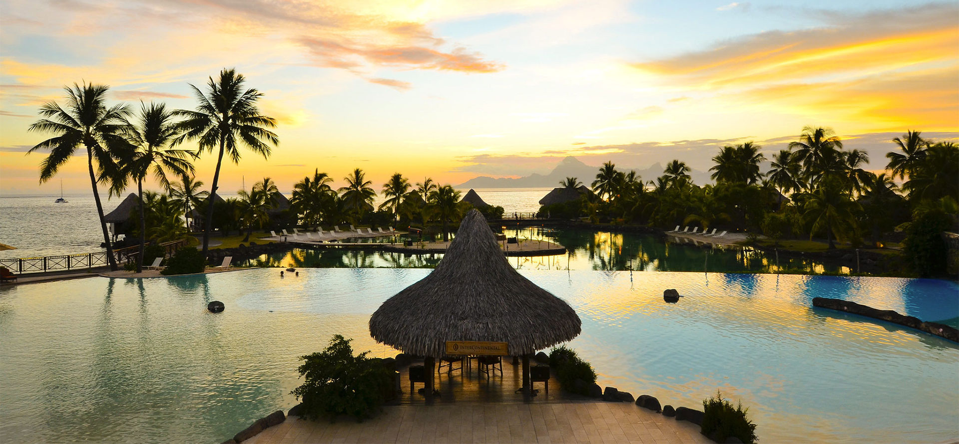 Sunset in Tahiti all-inclusive adults only resort.