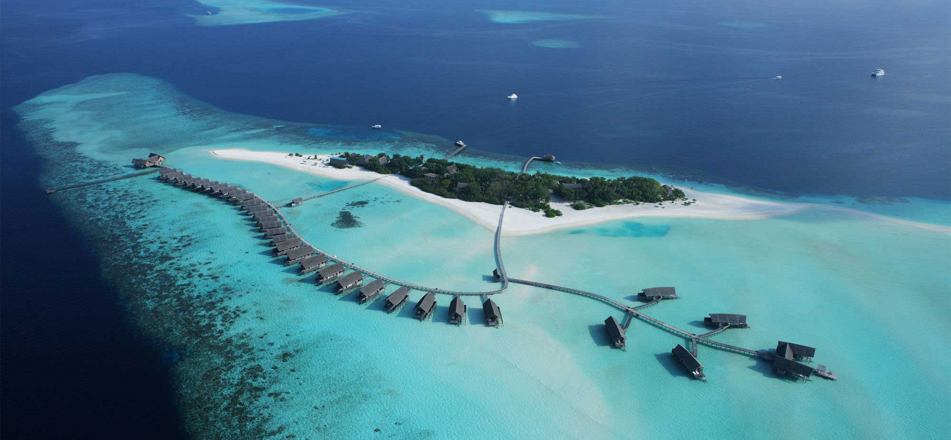 Top view of Tahiti and Maldives.