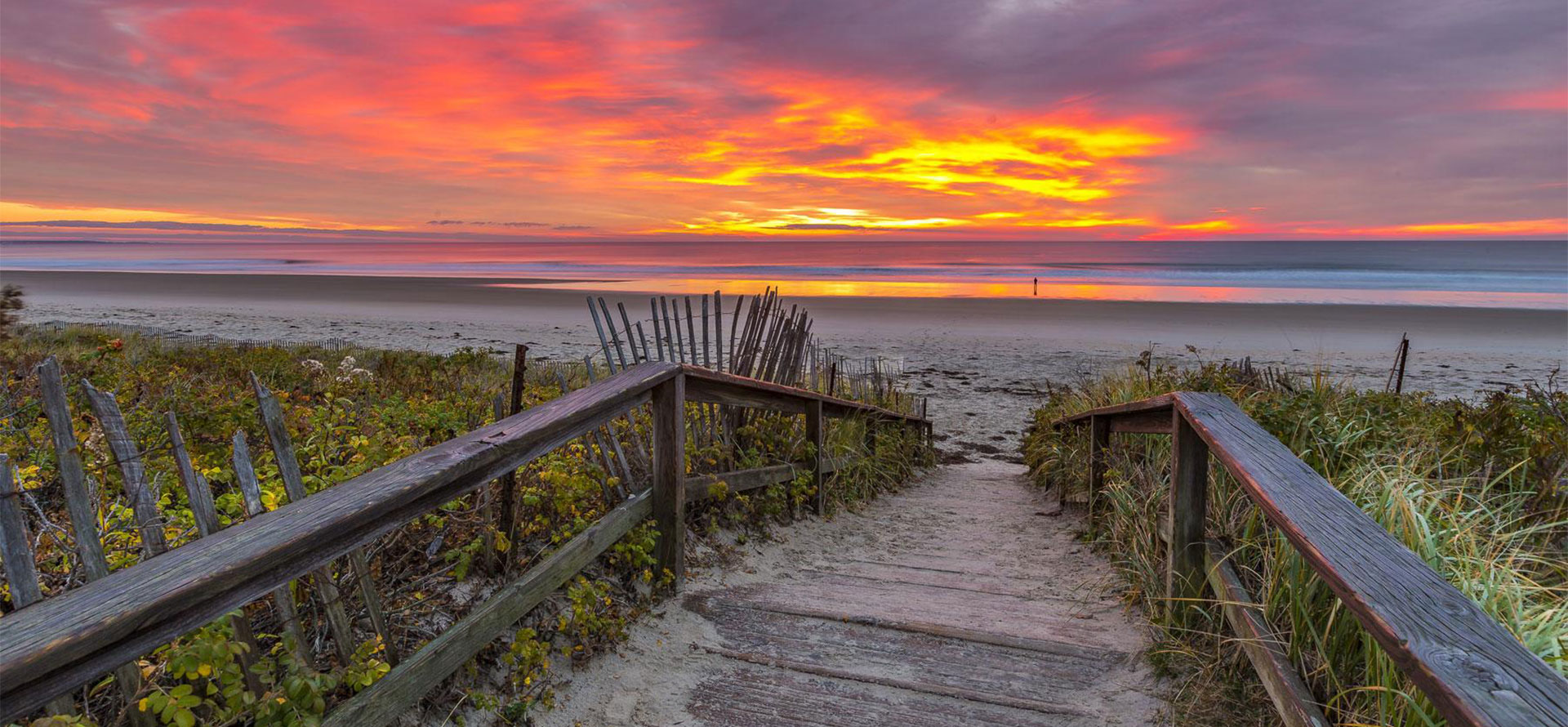 Sunset on beach in New England.