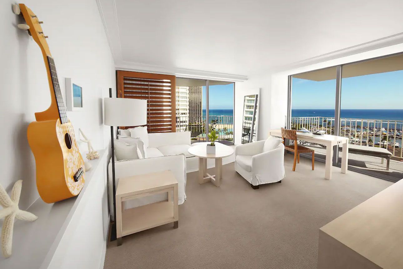 One Bedroom Marina Oceanfront Suite-living room.