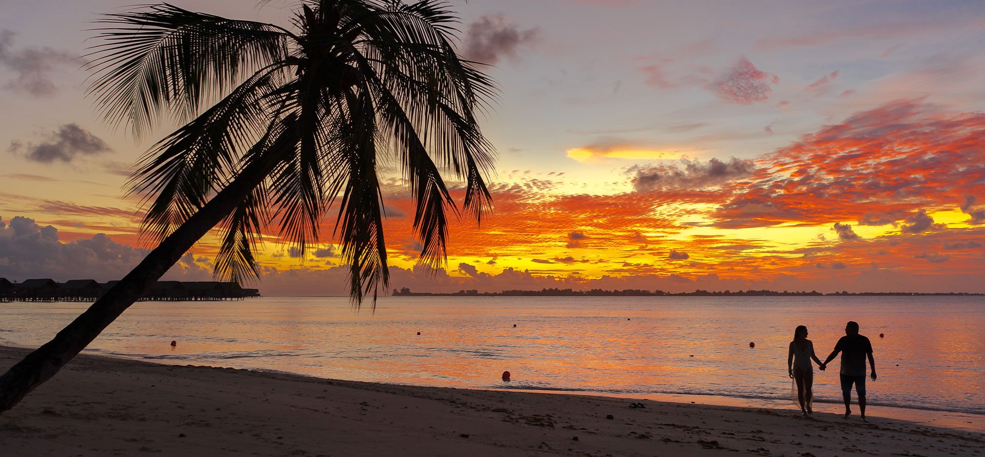 Couple at sunset on the beach for honeymoon in Fiji.