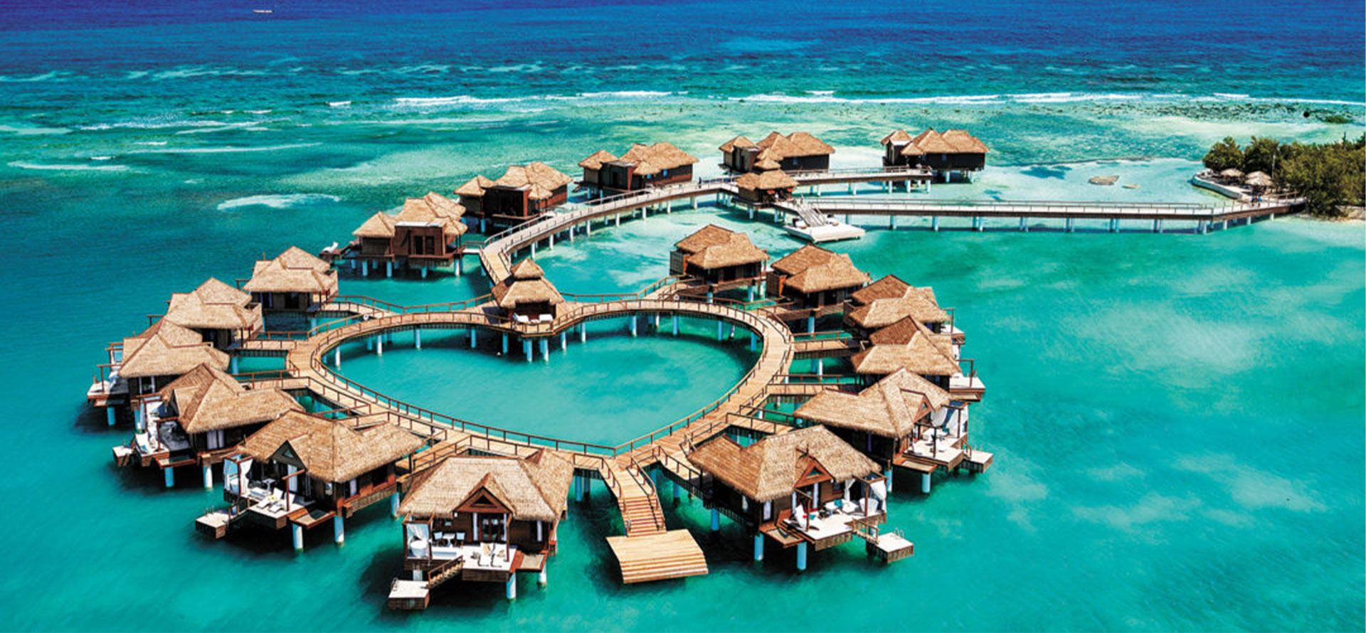 Jamaica overwater bungalows heart-shaped.