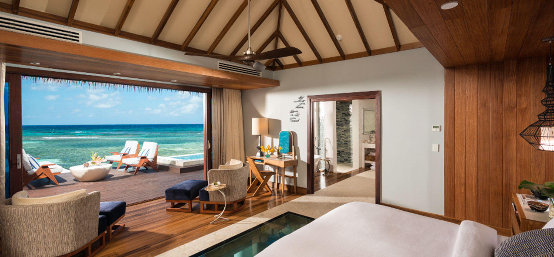 water bungalow Mexico inside view.